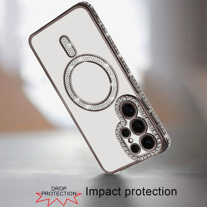 For Apple iPhone 15 Bling Case with Diamond Magnetic Circle, Transparent Slim Shockproof Hybrid Slim Fit Case Cover