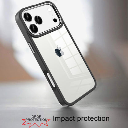 For Apple iPhone 17 Pro (6.3") Slim Fit Hybrid Transparent Thick Acrylic with Metal Buttons Frame Protective Hard PC + TPU Shockproof Case Cover Cosmic Orange