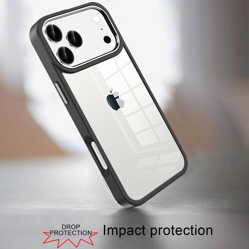 Phone Case for Apple iPhone 17 Pro Max (6.9") Transparent Thick Acrylic Hybrid Metal Buttons Shockproof Rubber TPU Slim Durable Grip Protective Cover