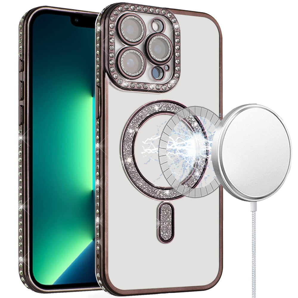 For Apple iPhone 17E /16E Glitter Magnetic Circle Diamond Thick TPU Hybrid Shockproof Secure Grip Compatible with Magsafe Case Cover