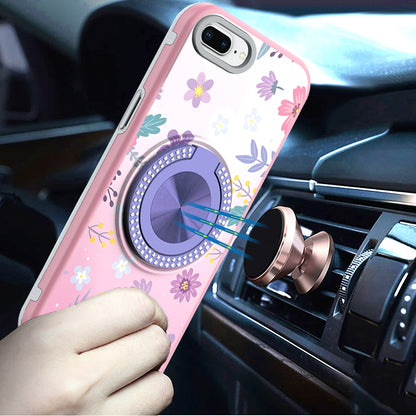 For iPhone 8 Plus / iPhone 7 Plus Pattern Design Hybrid with Invisible Ring Stand & Magnetic Back, Shockproof Protective Grip Case Cover
