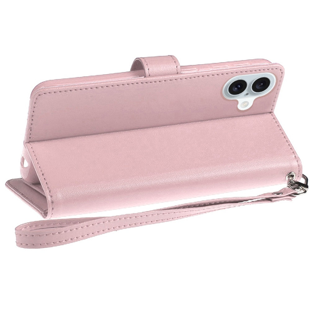 For Apple iPhone 17 (6.3") Wallet Case with ID/ Card Holder, Wristlet Strap, Magnetic TPU Protective Shockproof Folio Flip Case Cover