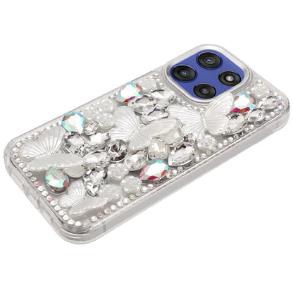 For Motorola Moto G Stylus 5G 2025 3D Diamond Floral Butterfly Bling Stone Hybrid, Sparkly Rhinestone Gemstone Back Shockproof Case Cover
