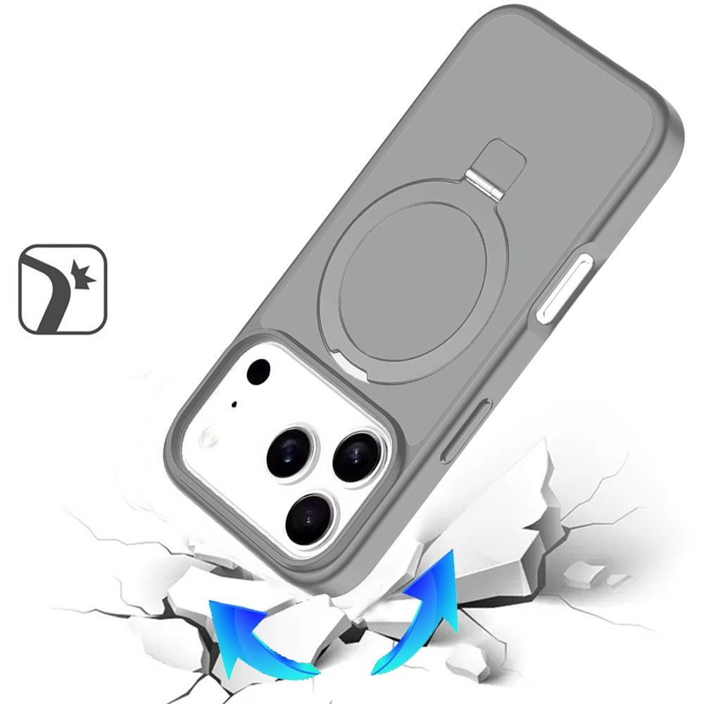 For Apple iPhone 17 Pro Max (6.9") Magnetic Circle Back with Ring Stand Full Rotation Matte Hybrid Shockproof Case Cover