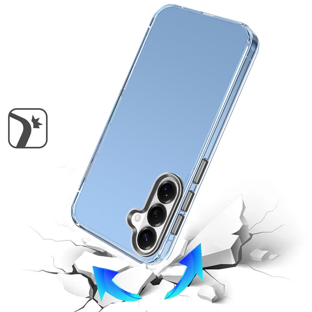 For Samsung Galaxy S26 Transparent Clear Hybrid with Matching Metal Buttons and Camera Protection Hard PC + TPU Rubber Case Cover Clear / Black