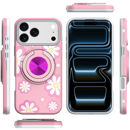 For Apple iPhone 17 Pro Max Pattern Design Hybrid with Invisible Ring Stand & Magnetic Back, Shockproof Protective Grip Case Cover