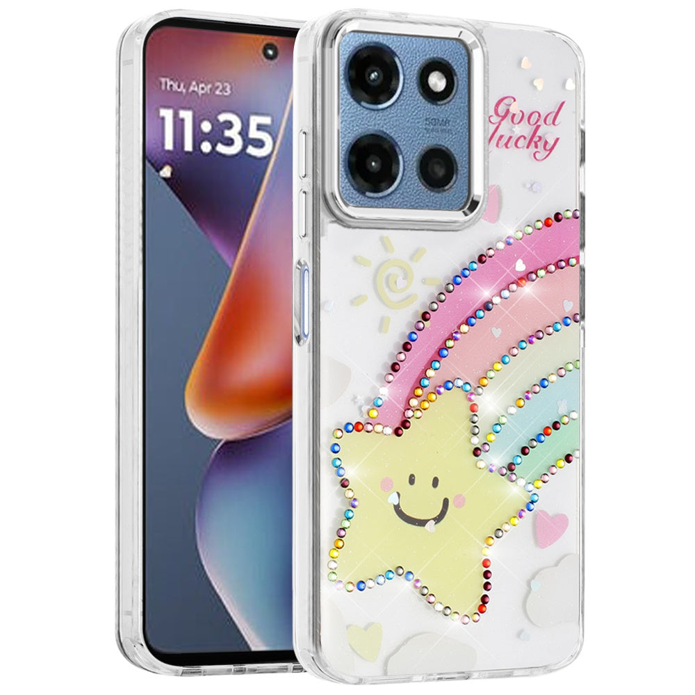 For Motorola Moto G 5G 2026/2025 Butterfly Resin Epoxy Diamond Design Metal Edged Hybrid Shockproof Heavy Duty Drop Protection Case Cover