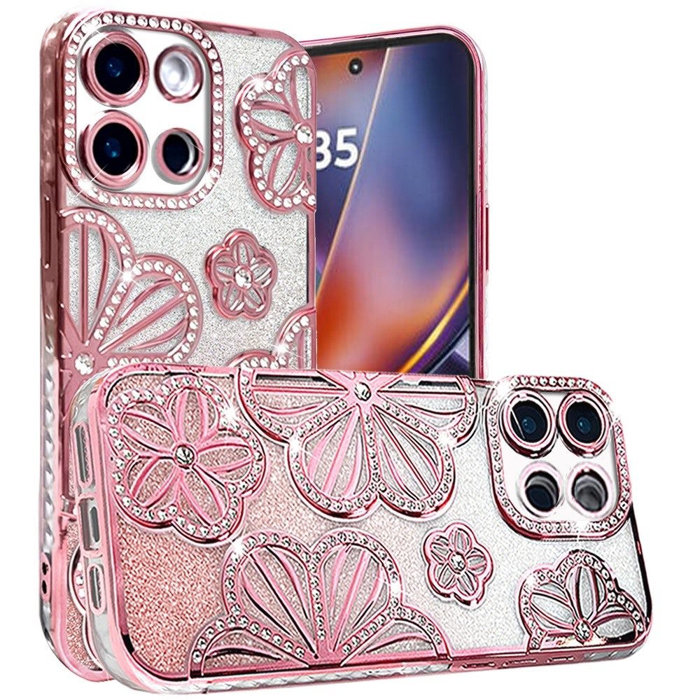 For Motorola Moto G Stylus 5G 2025 Luxury Flower Design Sparkle Glitter Diamond Rhinestone Shimmer Bling Plating Thick TPU Hard PC Case Cover