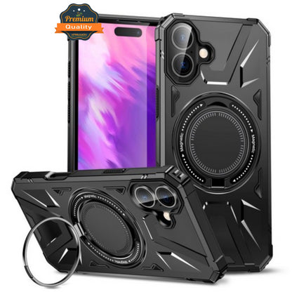 For Apple iPhone 17 Tough Shockproof Hybrid Magnetic Large Rotating Ring Stand Compatible with MagSafe Case Cover