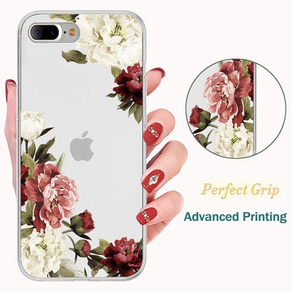 For Apple iPhone 17 Pro Floral Pattern Hybrid Transparent TPU Silicone, Shock Absorption Bumper, Hard Back Slim Case Cover