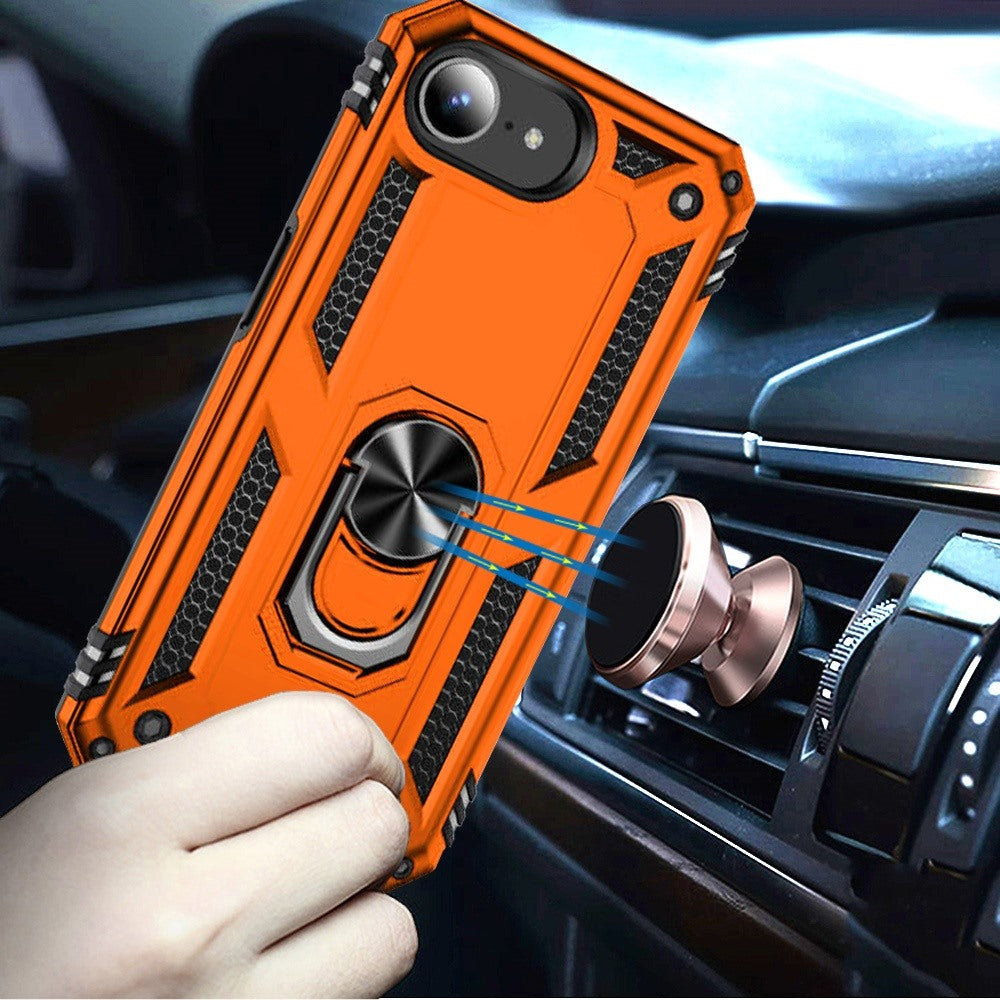Phone Case for Apple iPhone 17E /16E Rotatable Ring Stand Shockproof Hybrid Armor Anti Slip Heavy Duty Fit Magnetic Car Mount Durable Grip Cover Cosmic Orange