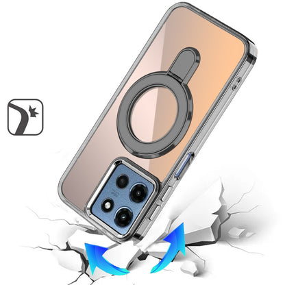 For Motorola Moto G 5G 2025 Chrome Hybrid with Rotating Magnetic Circle Ring Stand, Slim Shockproof Hybrid Case Cover