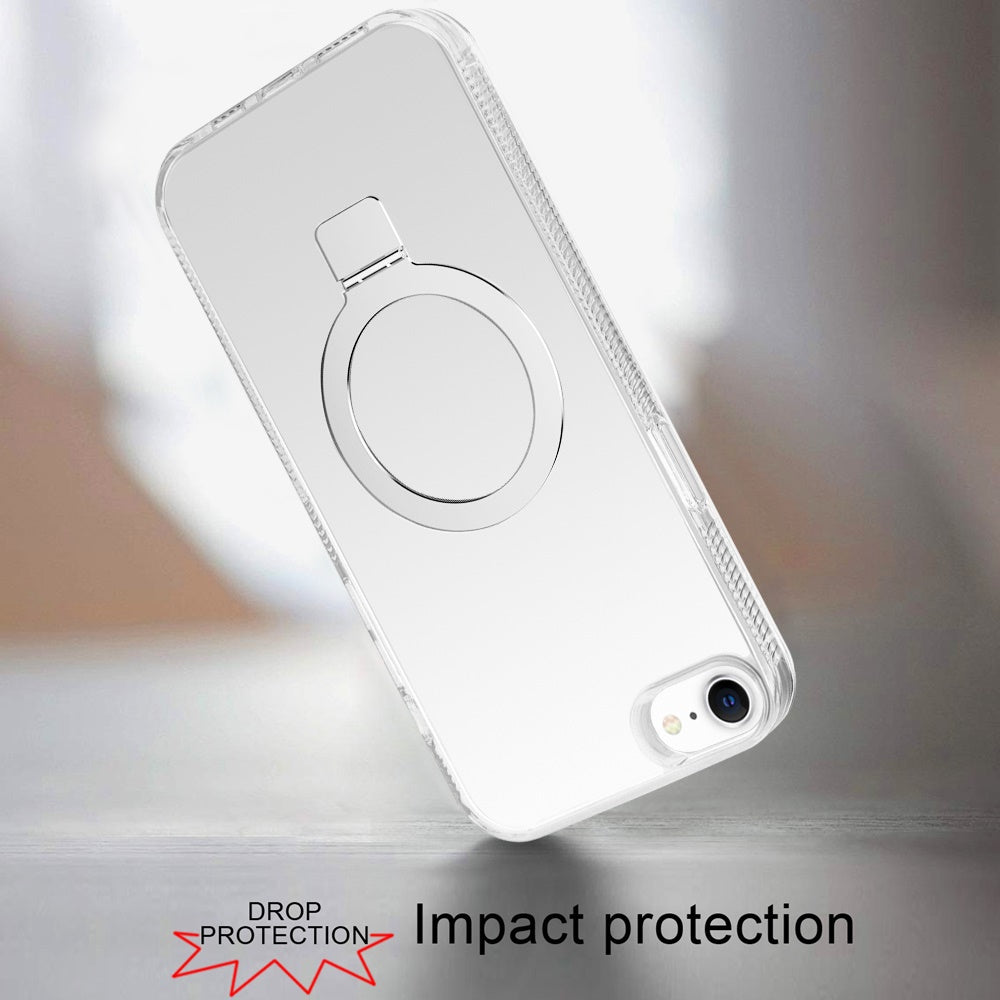 For Apple iPhone 17E /16E Transparent Magnetic Ring Circle Stand with MagSafe Compatible Hybrid Dotted Edged Hard PC Shockproof Case Cover Clear