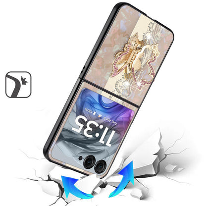 For Motorola Razr Ultra 2025 Diamonds 3D Butterfly Bling Sparkly Glitter Ornaments Engraving Hybrid with Stand Fashion Case Cover Enchanted Butterfly Gold