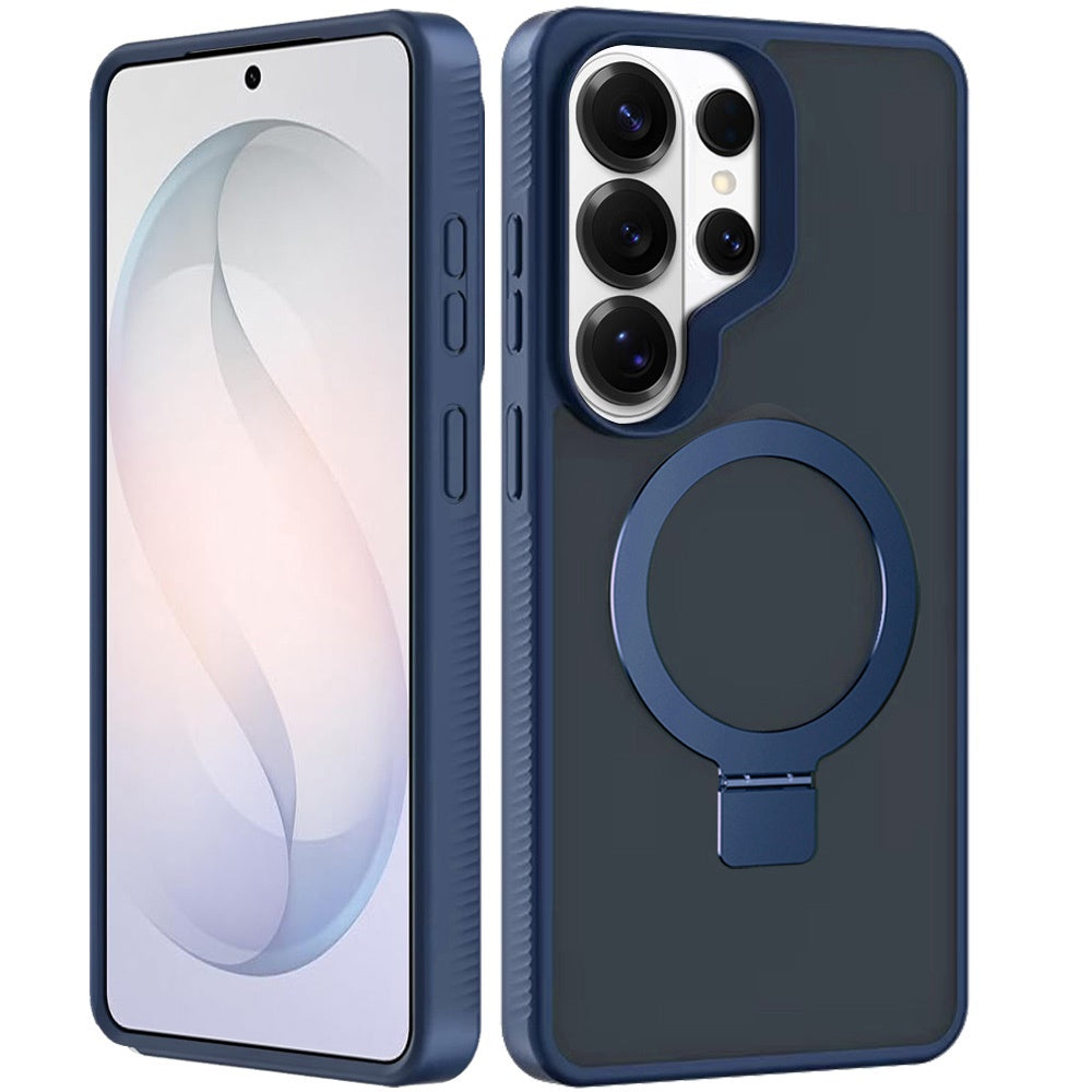For Samsung Galaxy S26 Ultra Magnetic Circle Kickstand with MagSafe Compatibility, Matte Skin, Rugged Bumper, and Ring Holder Case Cover Blue