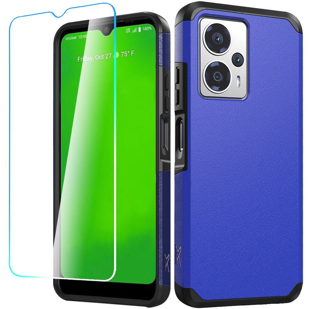 For Cricket Outlast 5G (2024) Tough Shock Absorption Hybrid Dual Layer Hard PC TPU Rubber with Screen Protector Tempered Glass Case Cover