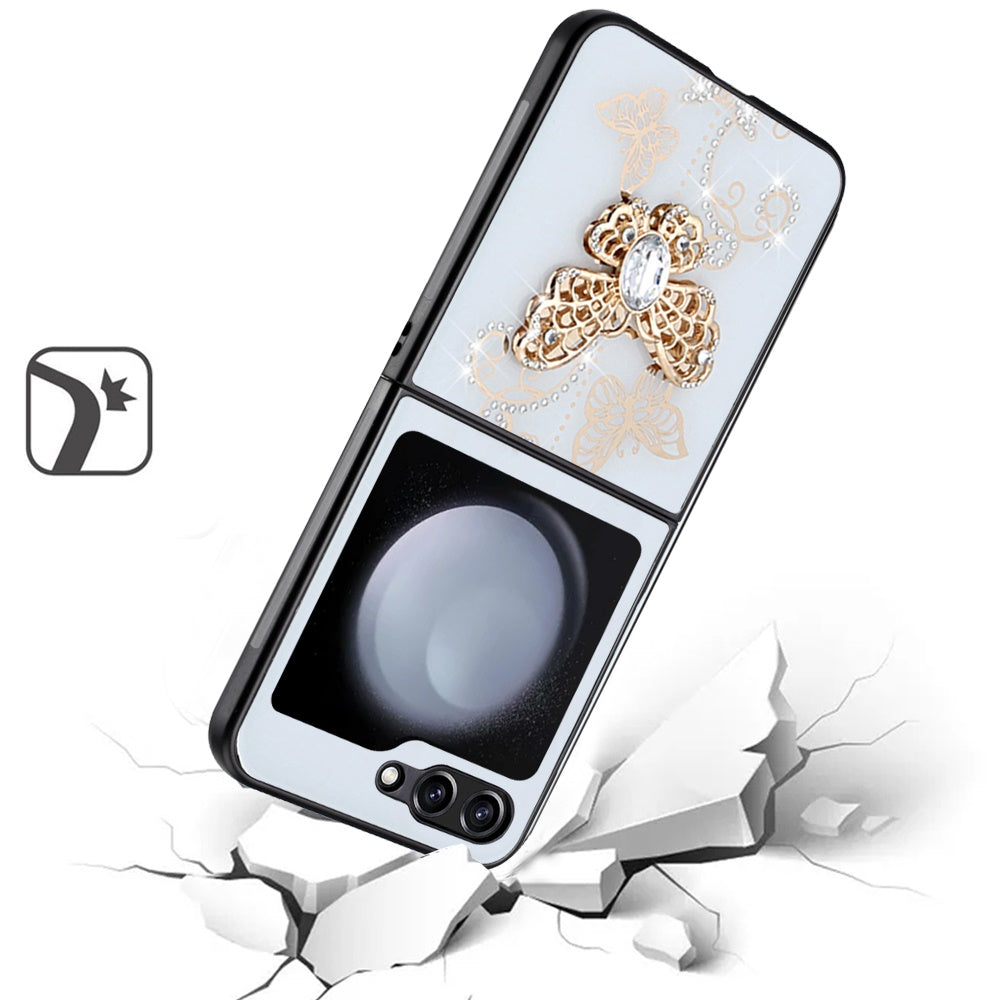 For Samsung Galaxy Z Fold 7 Diamonds 3D Butterfly Bling Sparkly Glitter Ornaments Engraving Hybrid Metal Fashion Case Cover White Garden Butterflies