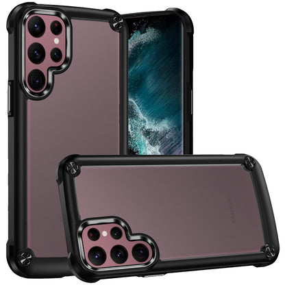 For Samsung Galaxy A32 5G Hybrid Transparent Rubber with Metal Buttons & Camera Edges Hard TPU Corner Frame Bumper Case Cover Black