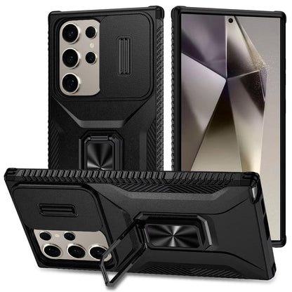 For Samsung Galaxy S25 Ultra Case, Camera Cover with Magnetic Rotation Ring Stand, Military Grade Hybrid Hard TPU Shockproof Case Cover