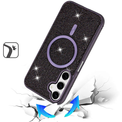 For Samsung Galaxy S25 EDGE Sparkly Diamond Bling Case Rhinestone Skin Hybrid with Magnetic Circle, MagSafe Compatible Case Cover