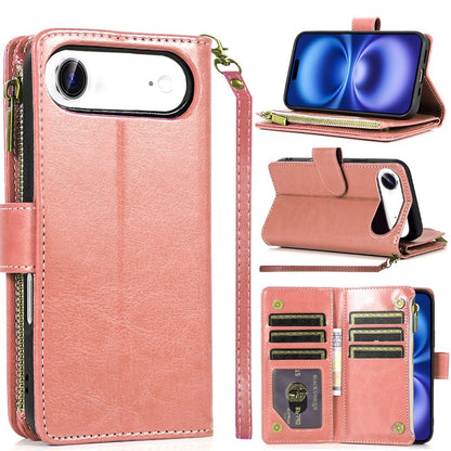 For Apple iPhone 17 Air (6.6") Leather Wallet Case with Zipper, 9 Card Slots, Cash Pocket, Stand & Strap, Clutch Pouch Design Case Cover