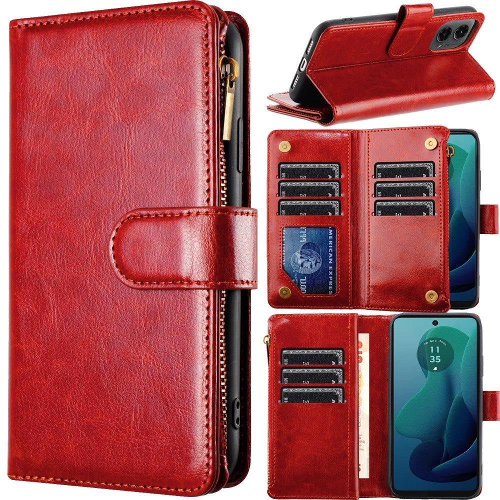 For Motorola Moto G 5G 2024 Luxury Wallet Card Holder Zipper Design Shockproof Protection Secure Grip Multi Slot Storage for Daily Use Case Cover Red
