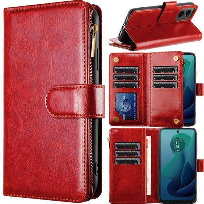 For Motorola Moto G 5G 2024 Luxury Wallet Card Holder Zipper Design Shockproof Protection Secure Grip Multi Slot Storage for Daily Use Case Cover Red