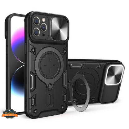 For Samsung Galaxy S26 Hybrid Shockproof with Magnetic Ring Stand, Compatible with Magsafe & Sliding Camera Lens Protector Case Cover Black