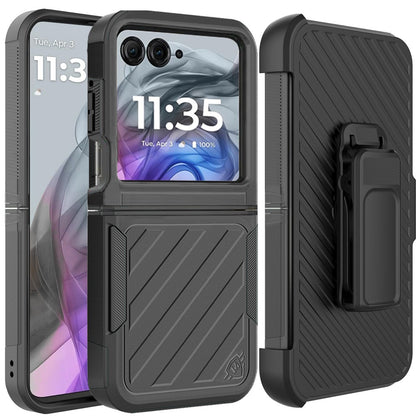 For Motorola Razr 2024 Combo Hybrid lined with Belt Clip Holster Armor Shockproof Rugged Textured 2in1 Non Slip Tough Case Cover Black / Black