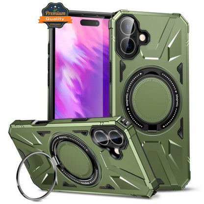 For Apple iPhone 17 Tough Shockproof Hybrid Magnetic Large Rotating Ring Stand Compatible with MagSafe Case Cover