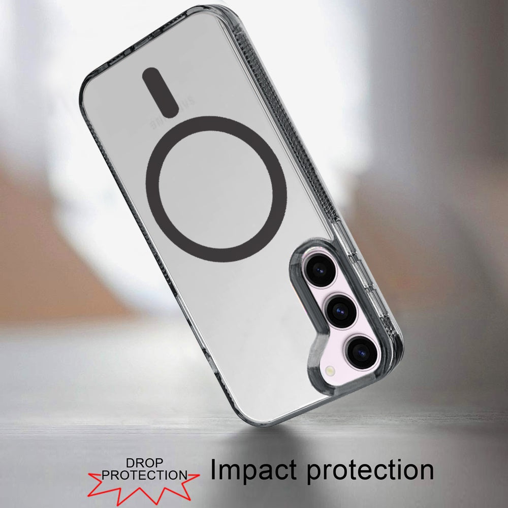 For Samsung Galaxy S22+ Plus 5G MagSafe Compatible Integrated Technology Clean Transparent Hybrid Armor TPU Frame Case Cover Black