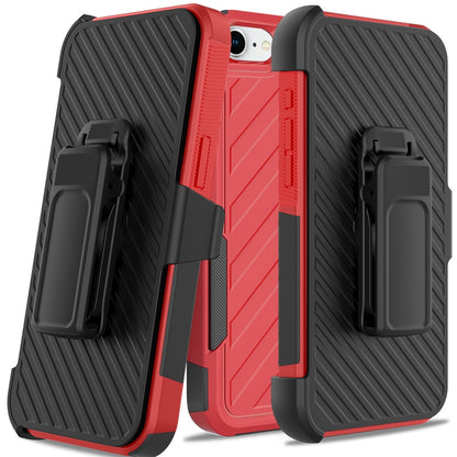 For Apple iPhone 17E /16E Rugged 2in1 Armor Combo Belt Clip Holster, Non-Slip Tough Hybrid lined Shockproof Case Case Cover Red+Black