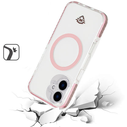 For Apple iPhone 16 (6.1") Hybrid Transparent TPU Circle Magnetic [Compatible with MagSafe] Shockproof Color Frame Bumper Case Cover