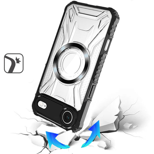 For Apple iPhone 17 AIR Magnetic Circle Transparent Rugged Hybrid MagSafe Compatible Pattern Clear Shockproof Frame Bumper Case Cover Black