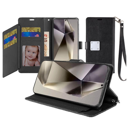 For Samsung Galaxy S25 Ultra Wallet Cases PU Leather with Credit Card /ID /Cash Holder Slot Dual Flip Book Pouch, Stand and Strap Case Cover