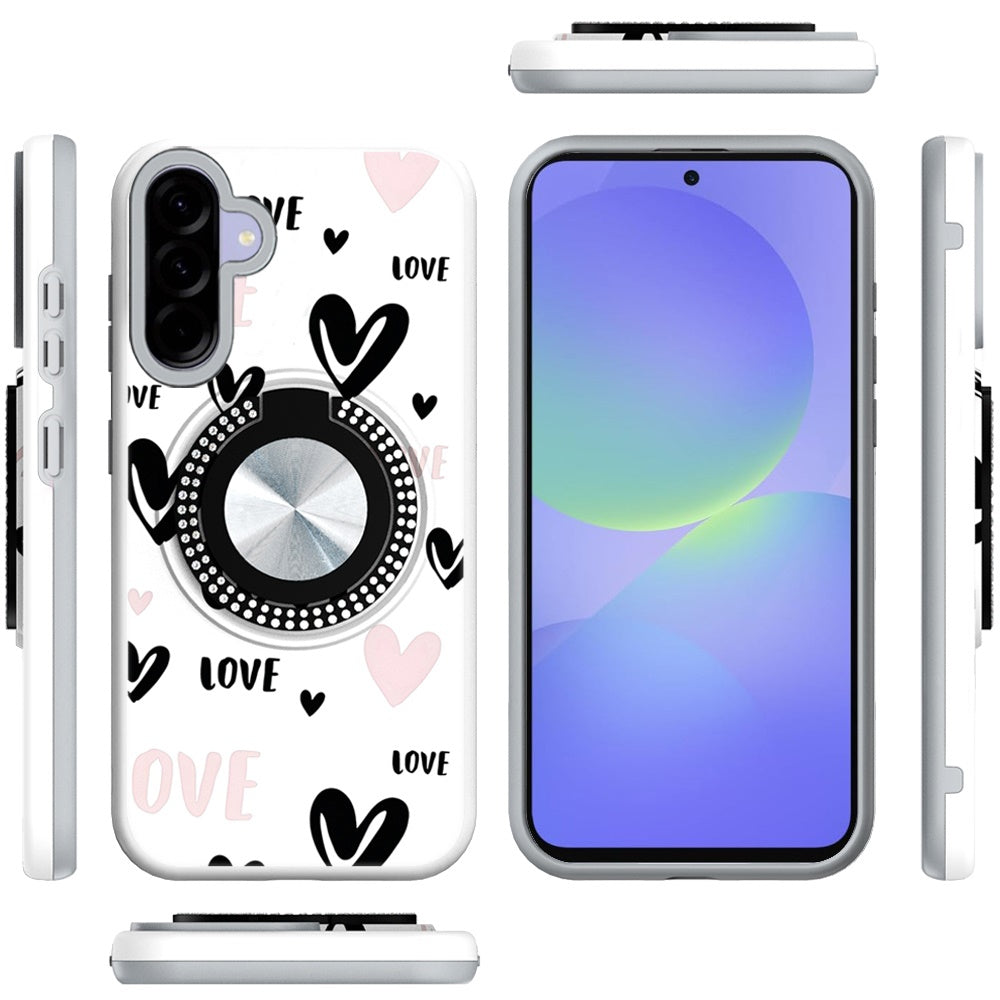 For Samsung Galaxy A37 Pattern Design Hybrid with Invisible Ring Stand & Magnetic Back, Shockproof Protective Grip Case Cover