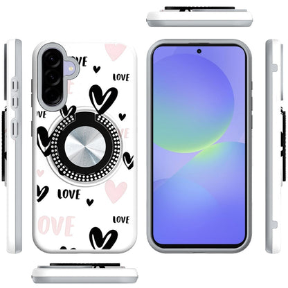 For Samsung Galaxy A37 Pattern Design Hybrid with Invisible Ring Stand & Magnetic Back, Shockproof Protective Grip Case Cover