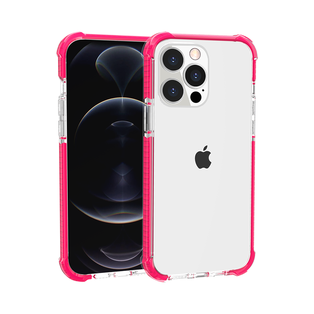 For Apple iPhone 11 Hybrid Transparent Acrylic Rubber Gummy Hard PC Silicone TPU Color Bumper Frame Shockproof Case Cover Hotpink