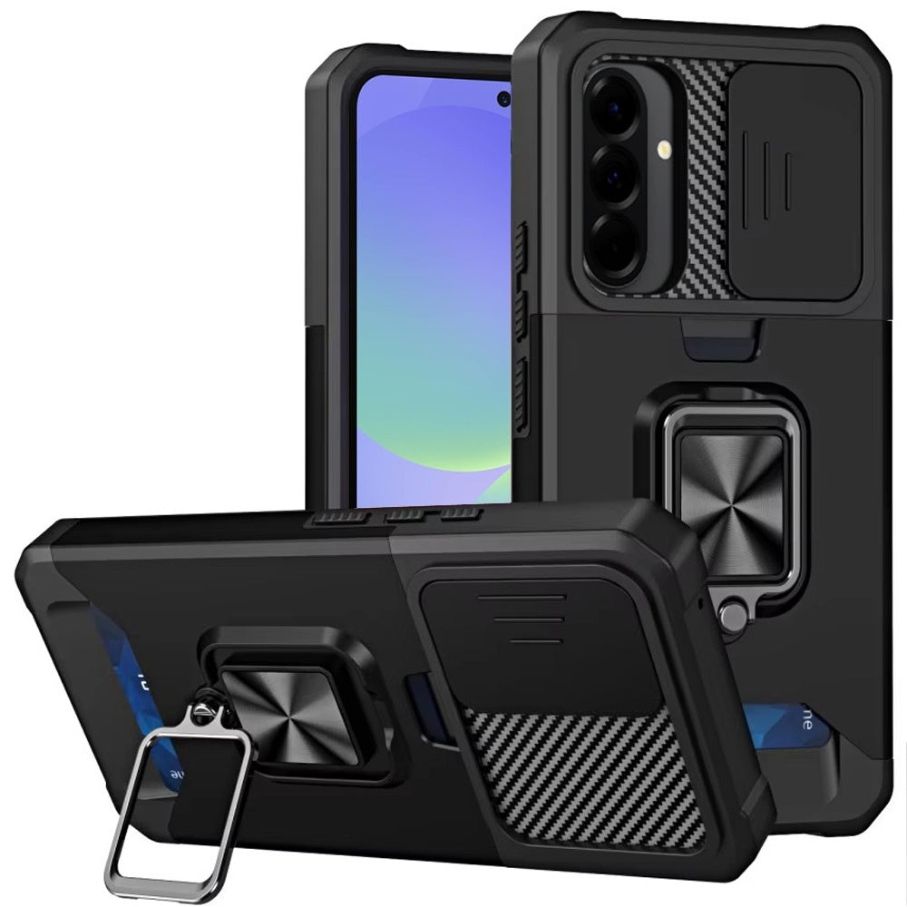 For Samsung Galaxy A37 Wallet Case with Ring Stand & Slide Camera Cover Back Credit Card Slot Holder, Military Grade Case Cover