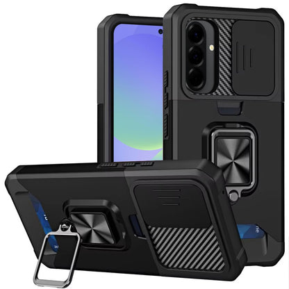 For Samsung Galaxy A37 Wallet Case with Ring Stand & Slide Camera Cover Back Credit Card Slot Holder, Military Grade Case Cover
