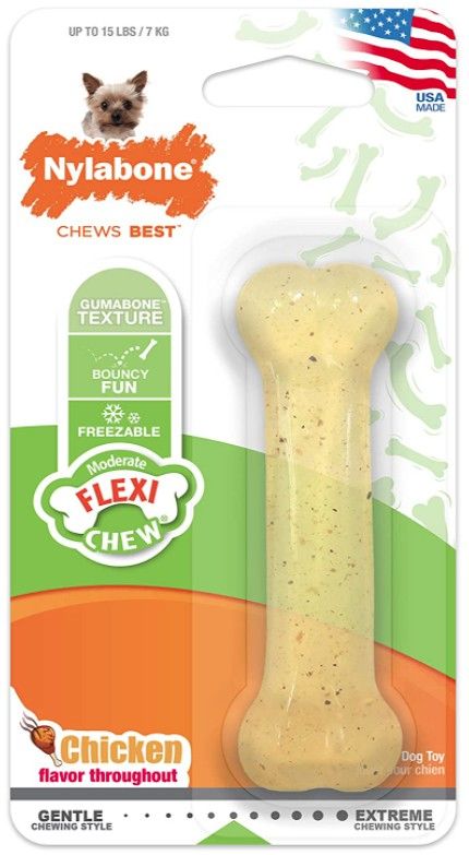 Nylabone Flexi Chew Dog Bone - Chicken Flavor [Toys Nylabone for Dog] Petite (1 Pack)