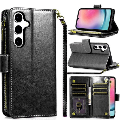 For Google Pixel 9 Pro XL Leather Wallet Case with Zipper, 9 Card Slots, Cash Pocket, Stand & Strap, Clutch Pouch Design Case Cover Black