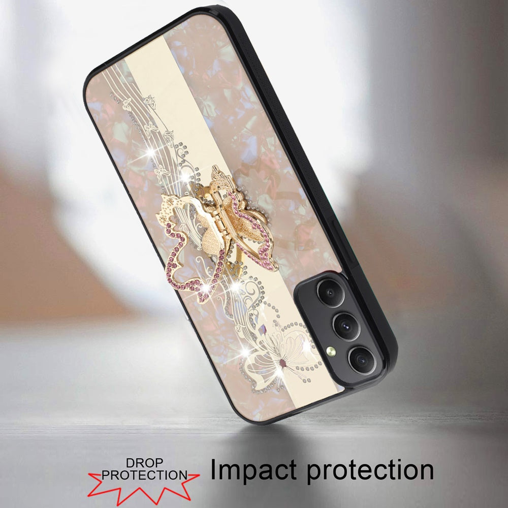 For Motorola Razr 2025 /2024 Diamonds 3D Butterfly Bling Sparkly Glitter Ornaments Engraving Hybrid with Stand Fashion Case Cover Enchanted Butterfly Gold