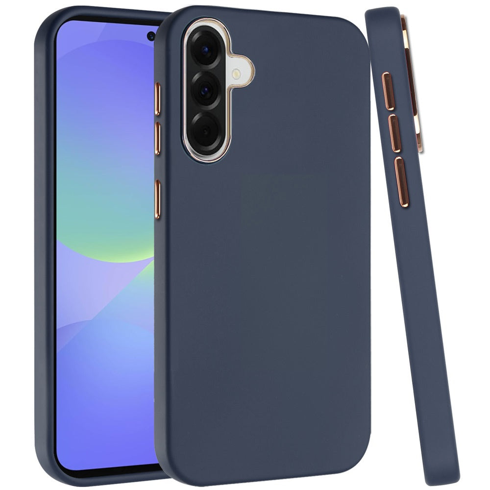 For Samsung Galaxy A37 Slim Classic Hybrid Around Rubber Gummy Gel Slick Hard PC Silicone TPU Chromed Button Case Cover