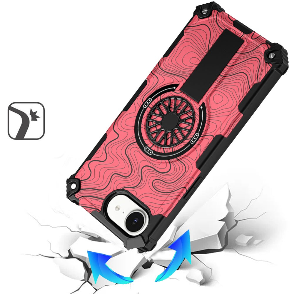 For Apple iPhone 17E /16E Texture Design Stylish Invisible Kickstand Case, MagSafe Compatible Hybrid Shockproof Cover, Car Mount Friendly Case Cover