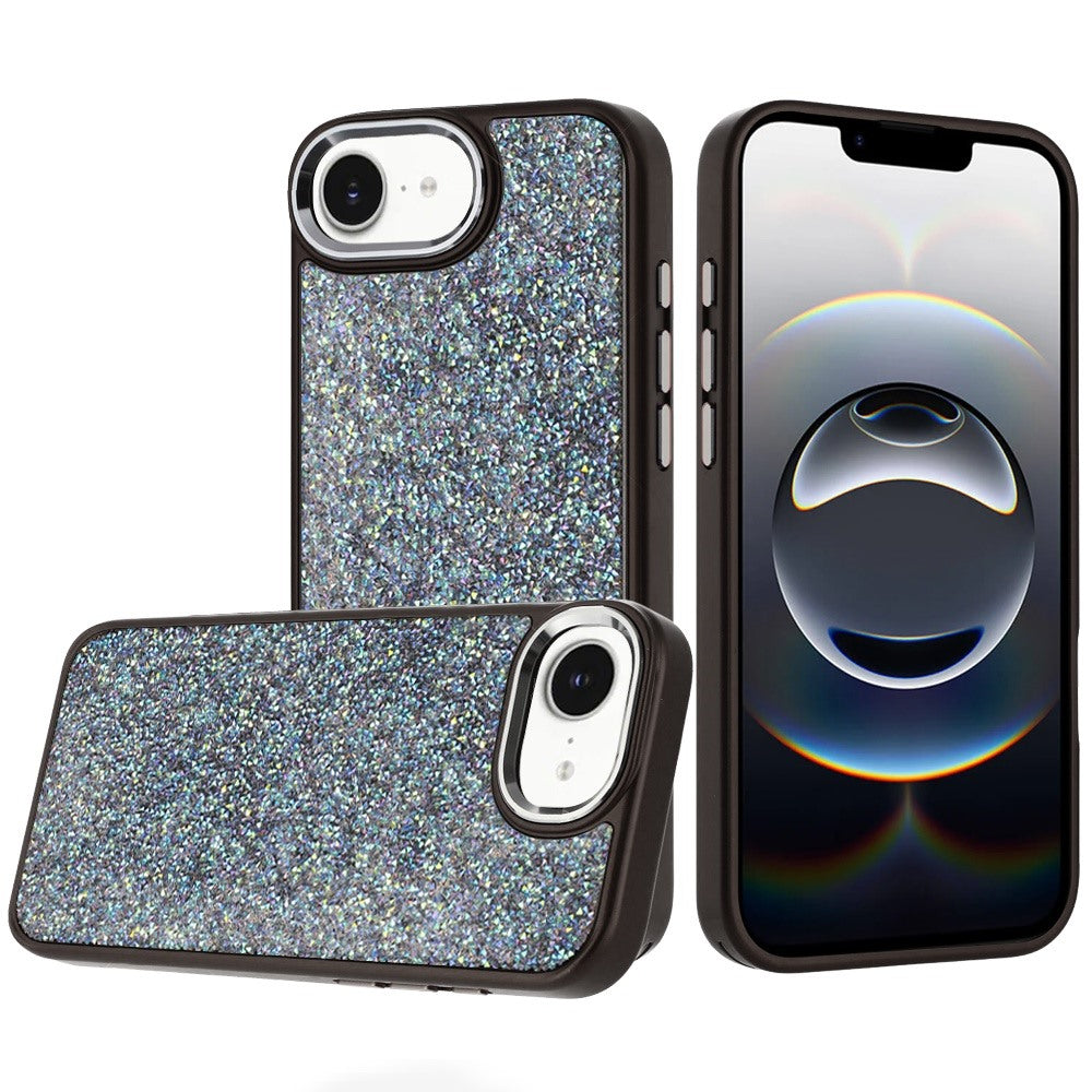For Apple iPhone 17E /16E Crystal Sparkle Diamond Glass Full Mini Glitter Bling Frame TPU Hybrid Protective Case Cover