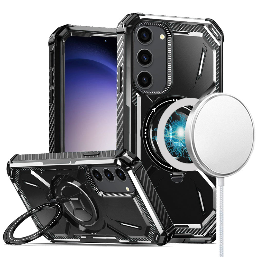 For Samsung Galaxy S21 Shockproof Hybrid Magnetic Ring Case - 360° Rotatable Stand with MagSafe Compatibility Case Cover Black