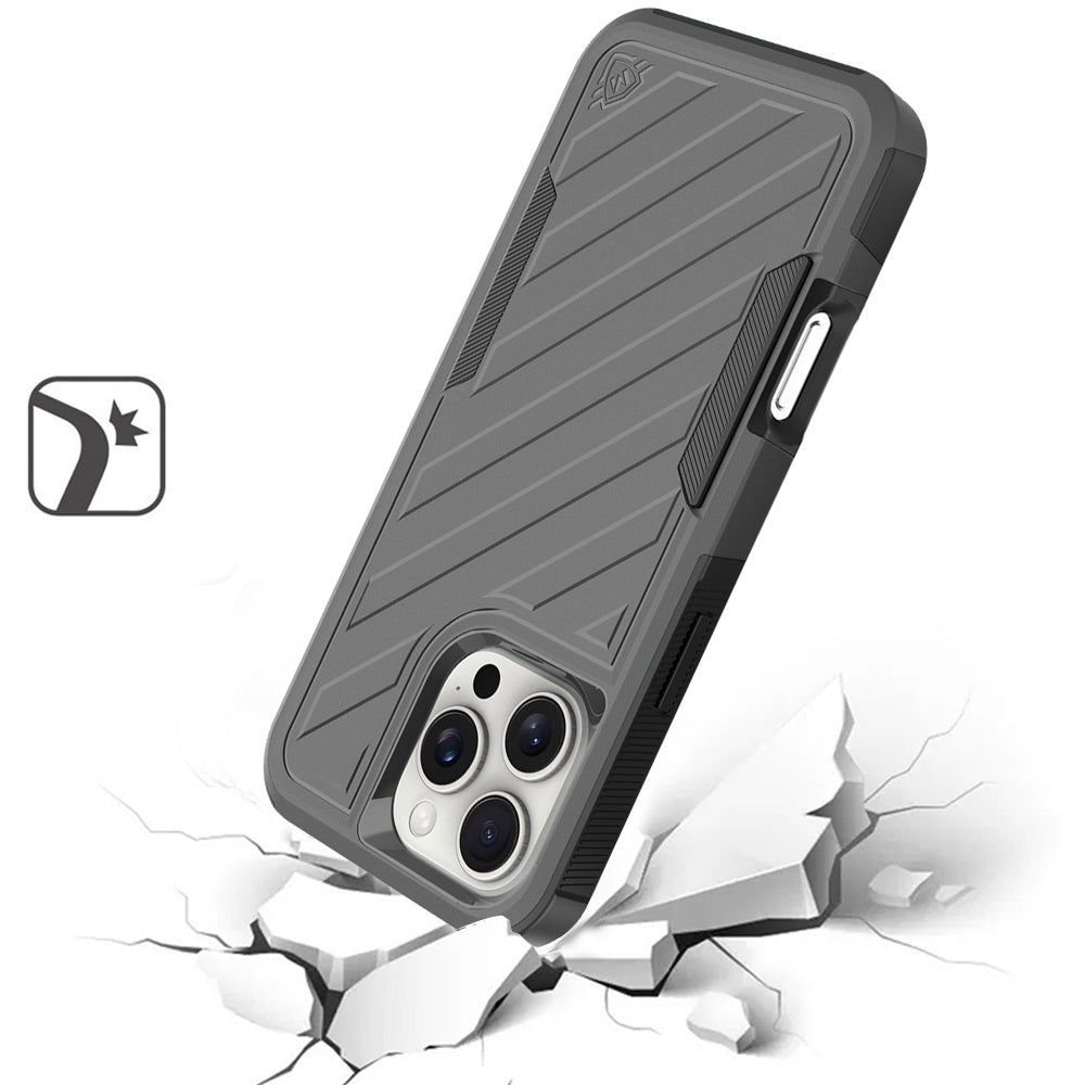 For Apple iPhone 16 Pro (6.3") Premium Design Hybrid lined Shockproof Rugged Textured 2in1 Hard PC & Silicone TPU Non Slip Tough Case Cover