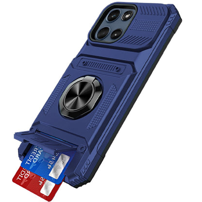 Phone Case for Motorola Moto G 5G 2026 / 2025 Multi Functional Card Slot Shockproof Metal Ring Hybrid Wallet Rugged Protective Grip Heavy Duty Durable Cover Blue