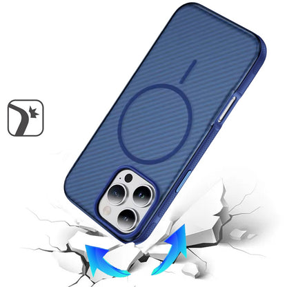 For Samsung Galaxy S26 Ultra Thick Carbon Design Magnetic Hybrid Drop Protection with Metallic Buttons & MagSafe Compatible Case Cover Blue